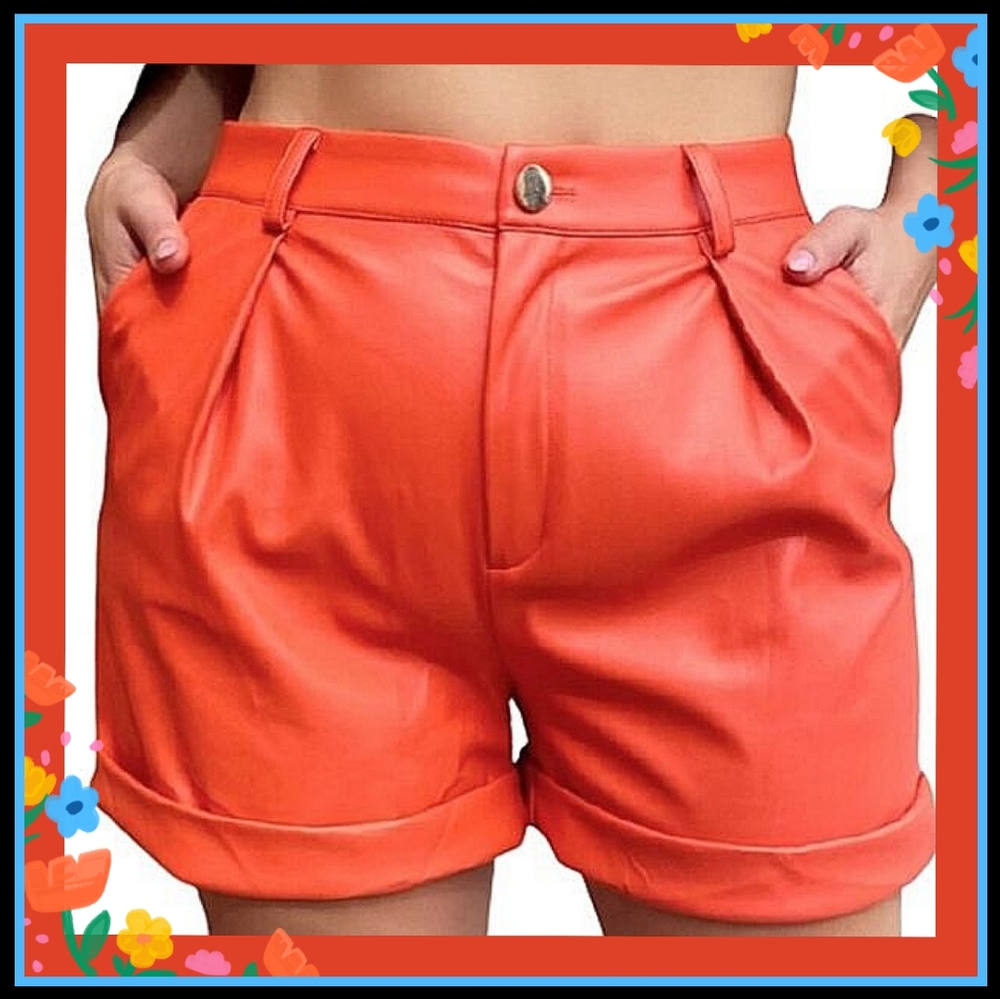 REBDOLLS ☆ SEXY RED/ORANGE VEGAN LEATHER SHORTS ☆ Small ☆ NWT